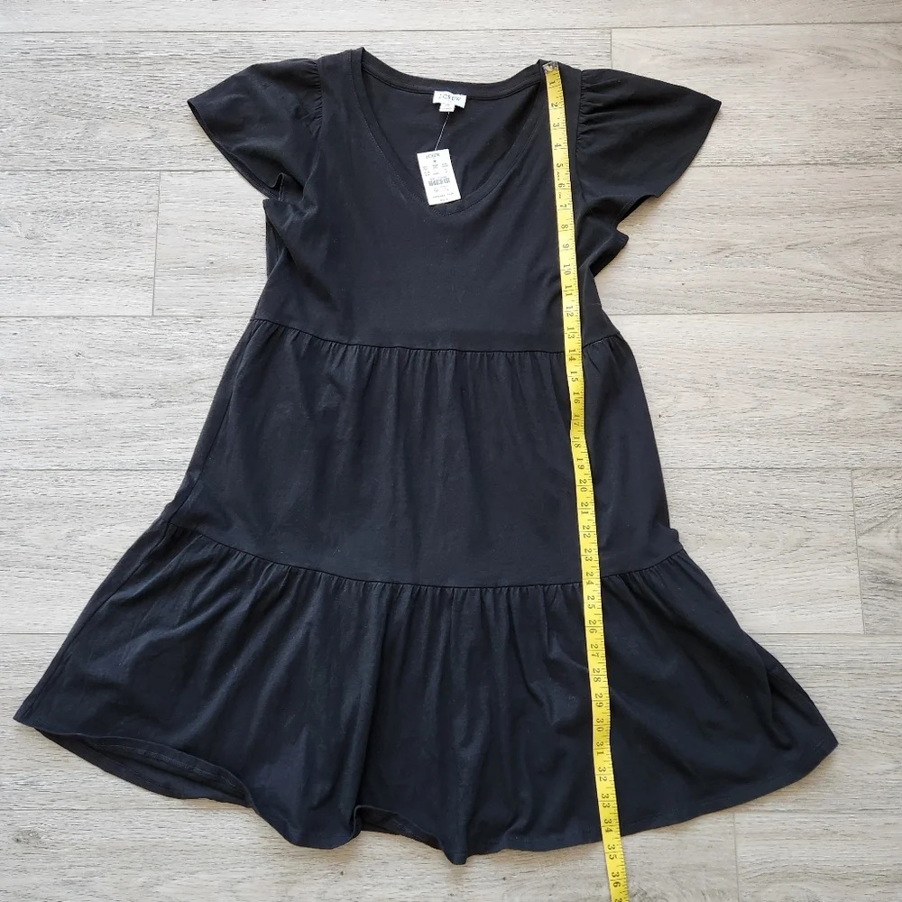 J. Crew Black Tiered Flutter Short Sleeve Dress Womens Xs Nwt